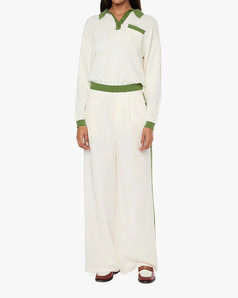 Oversized Long Sleeve Polo | Off White x Grass Green - Image 4