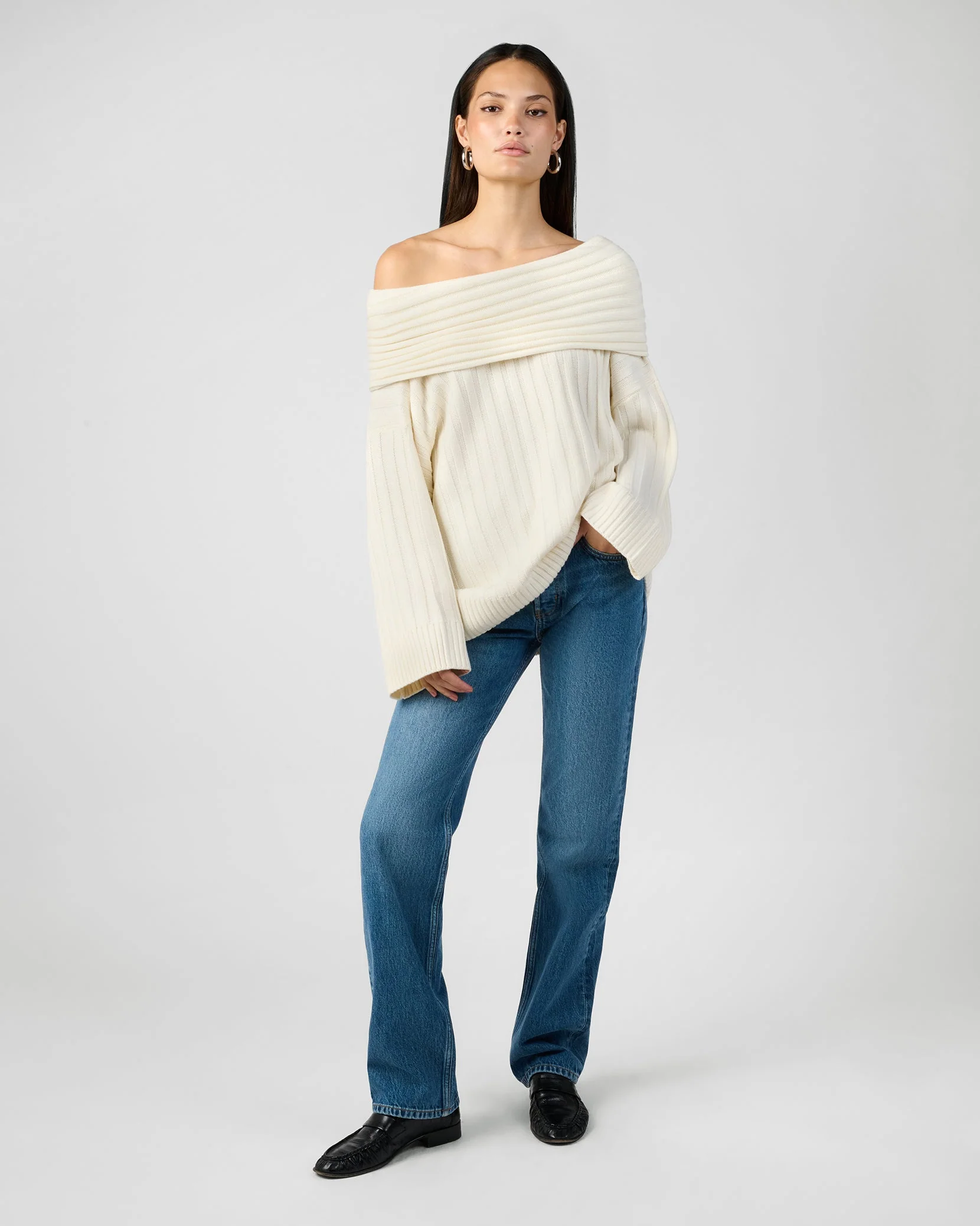 Oversized Off Shoulder Sweater | Ivory - Image 4