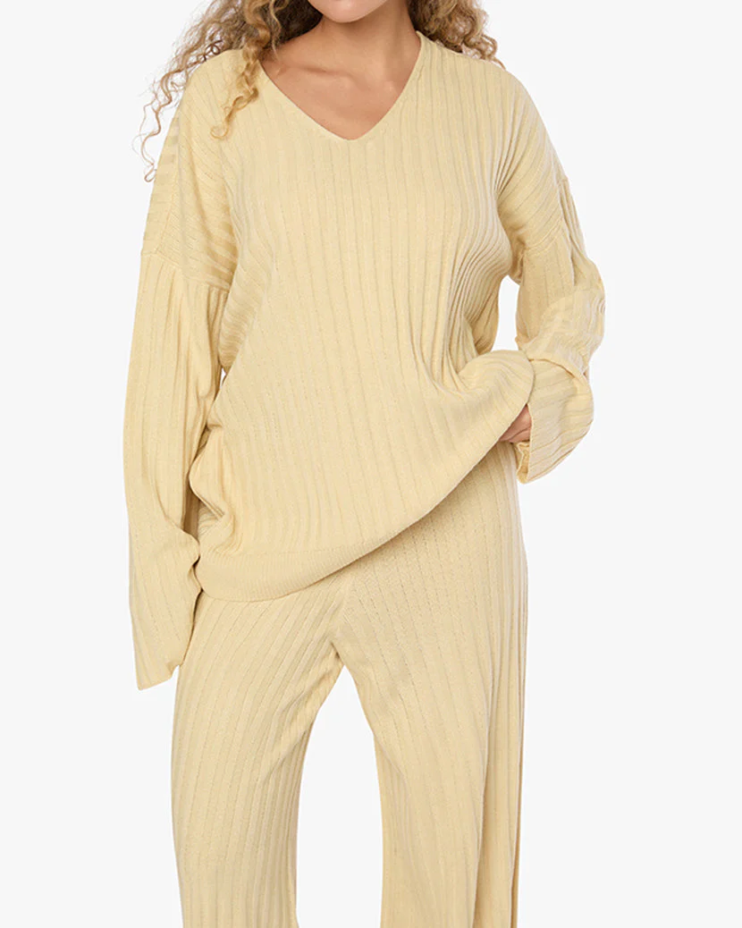 Oversized V Neck Sweater | Wheat