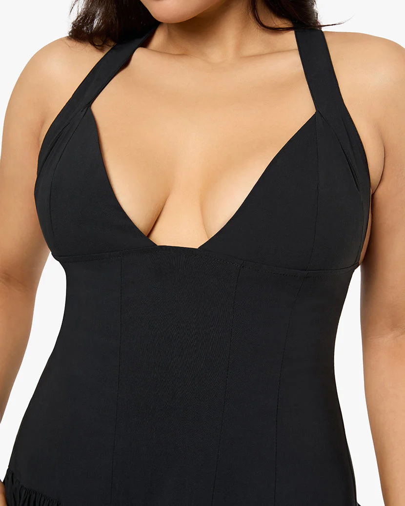 Peplum Drop Waist Midi Dress | Black - Image 4