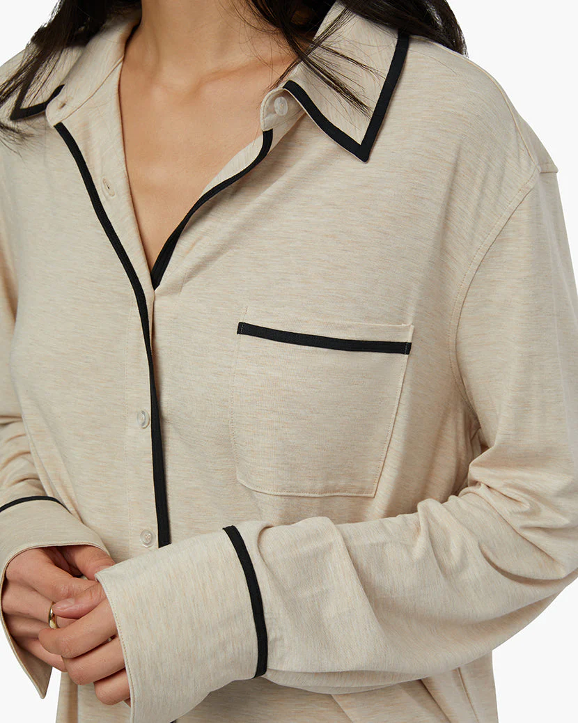 Piped Dani Shirt Dress | Heather Sand x Black - Image 5