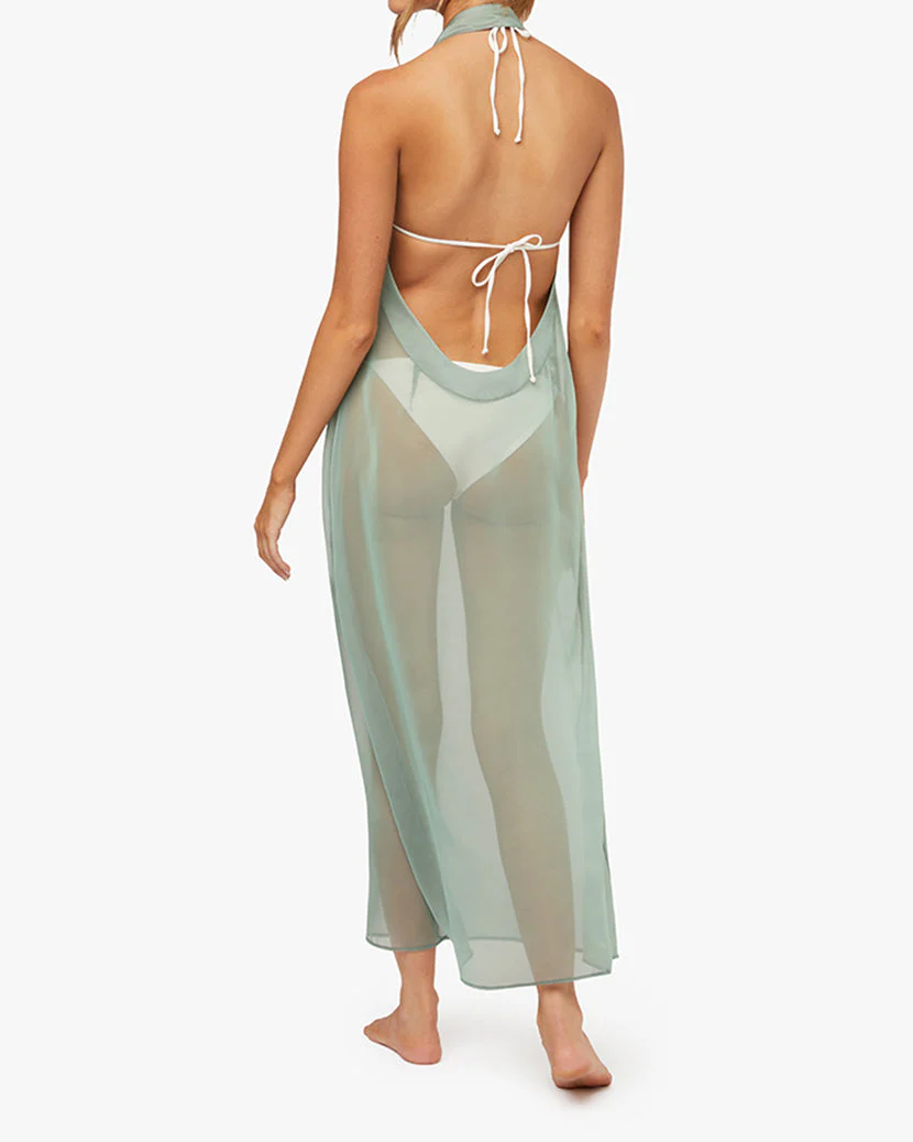 Plunge Halter Maxi Dress | Green - Image 5
