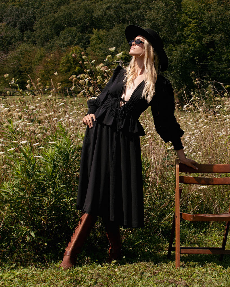 Poplin Peplum Midi Dress | Black - Image 3