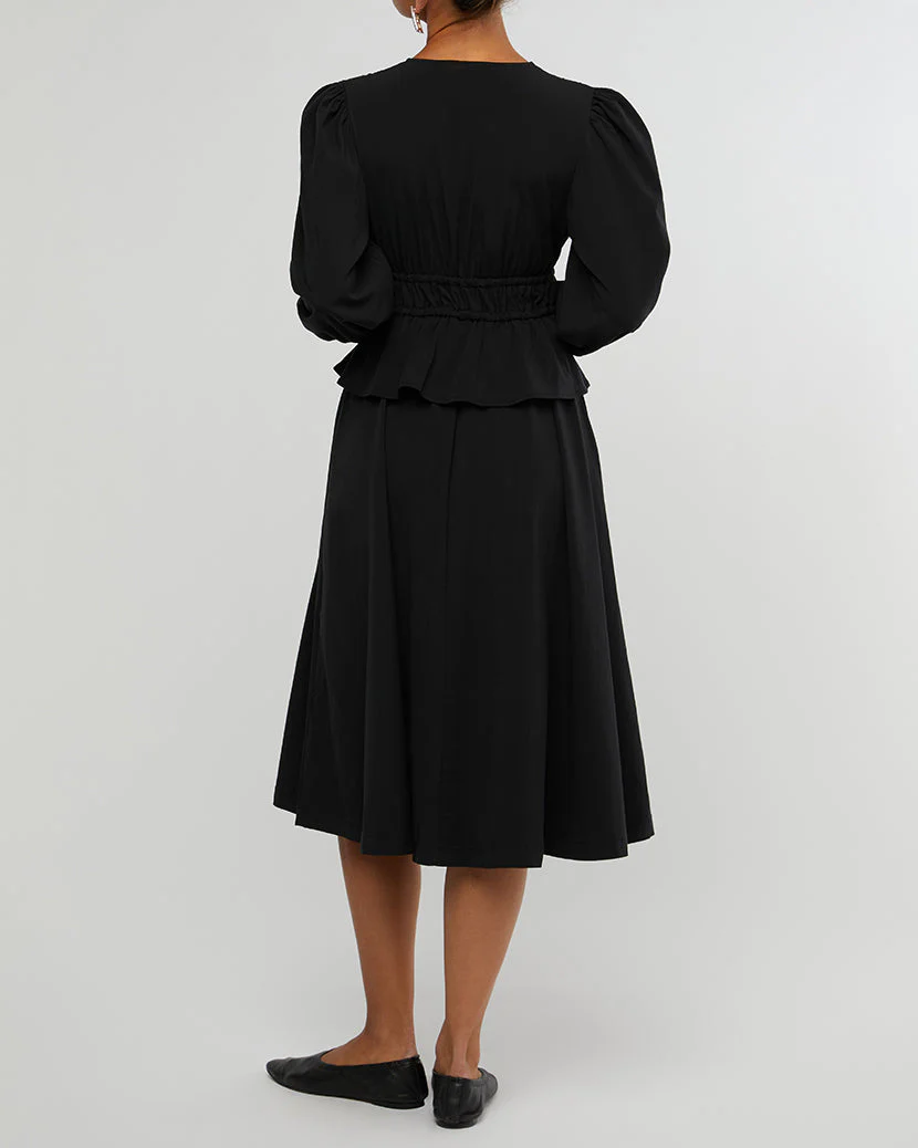 Poplin Peplum Midi Dress | Black - Image 5