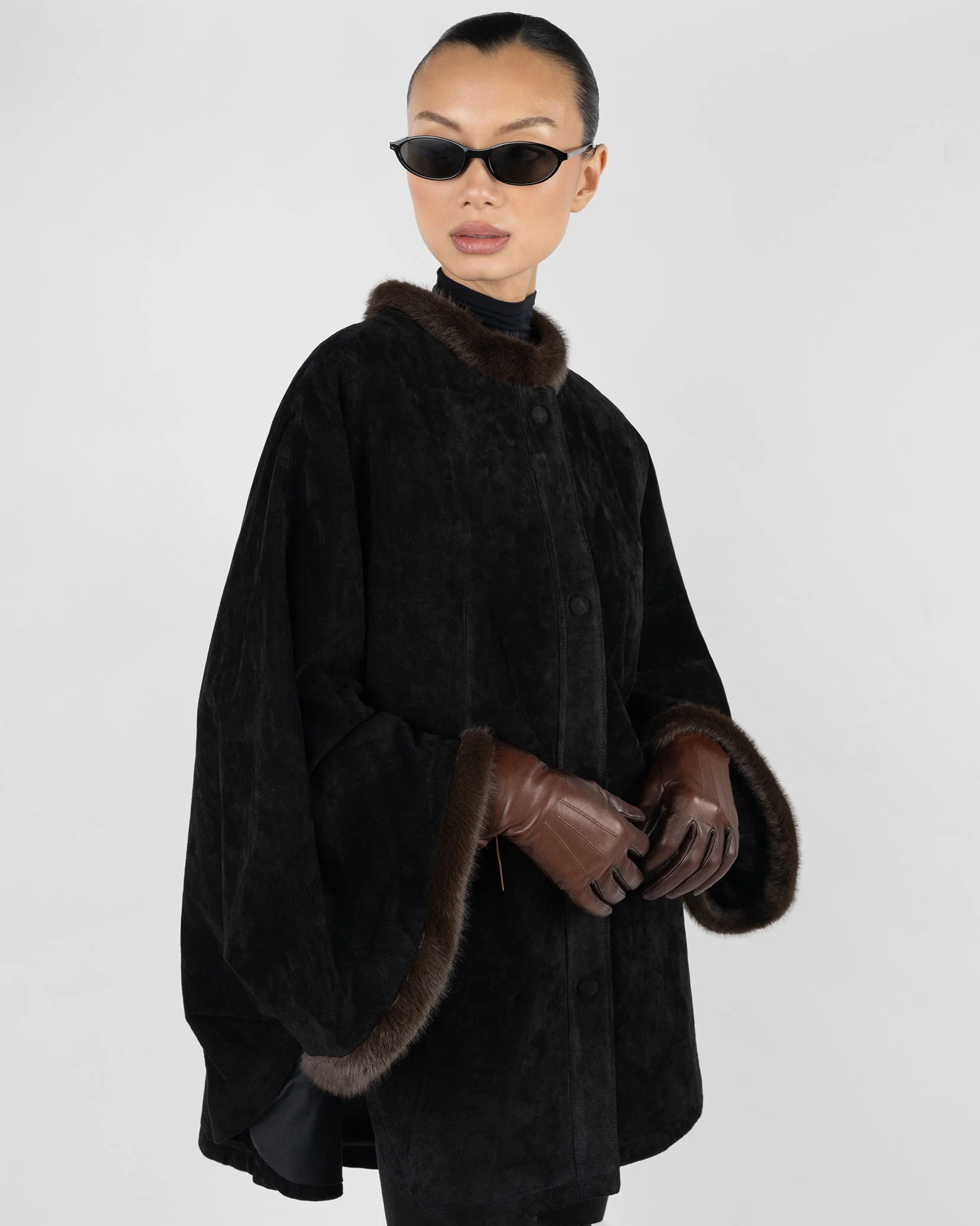 Premium Suede Poncho | Black x Brown - Image 2