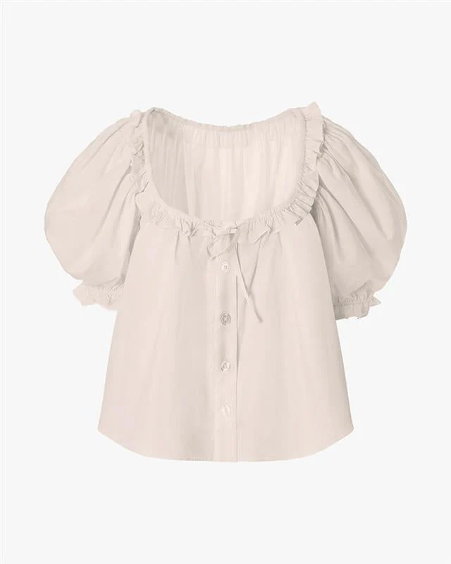 Puff Sleeve Button Up Top | Ivory - Image 2