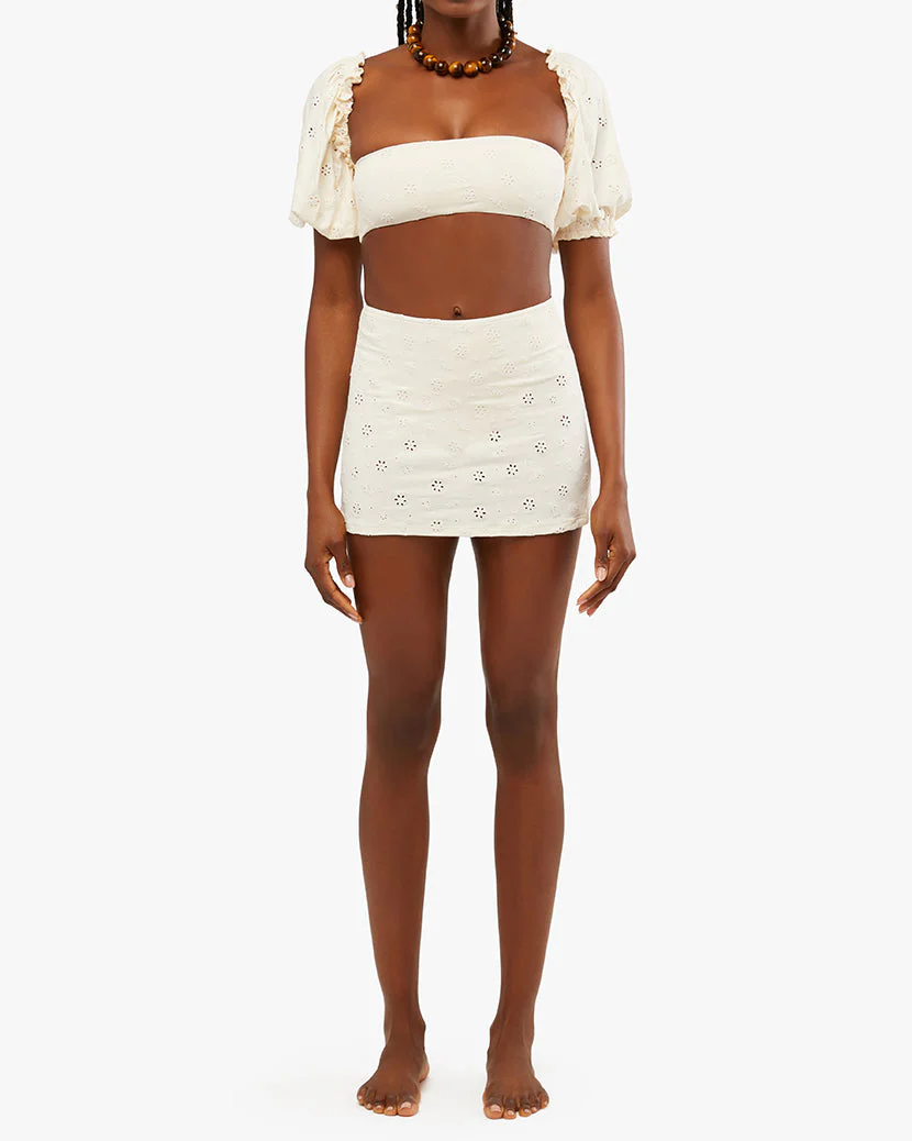 Puff Sleeve Eyelet Bikini Top | Off White - Image 7
