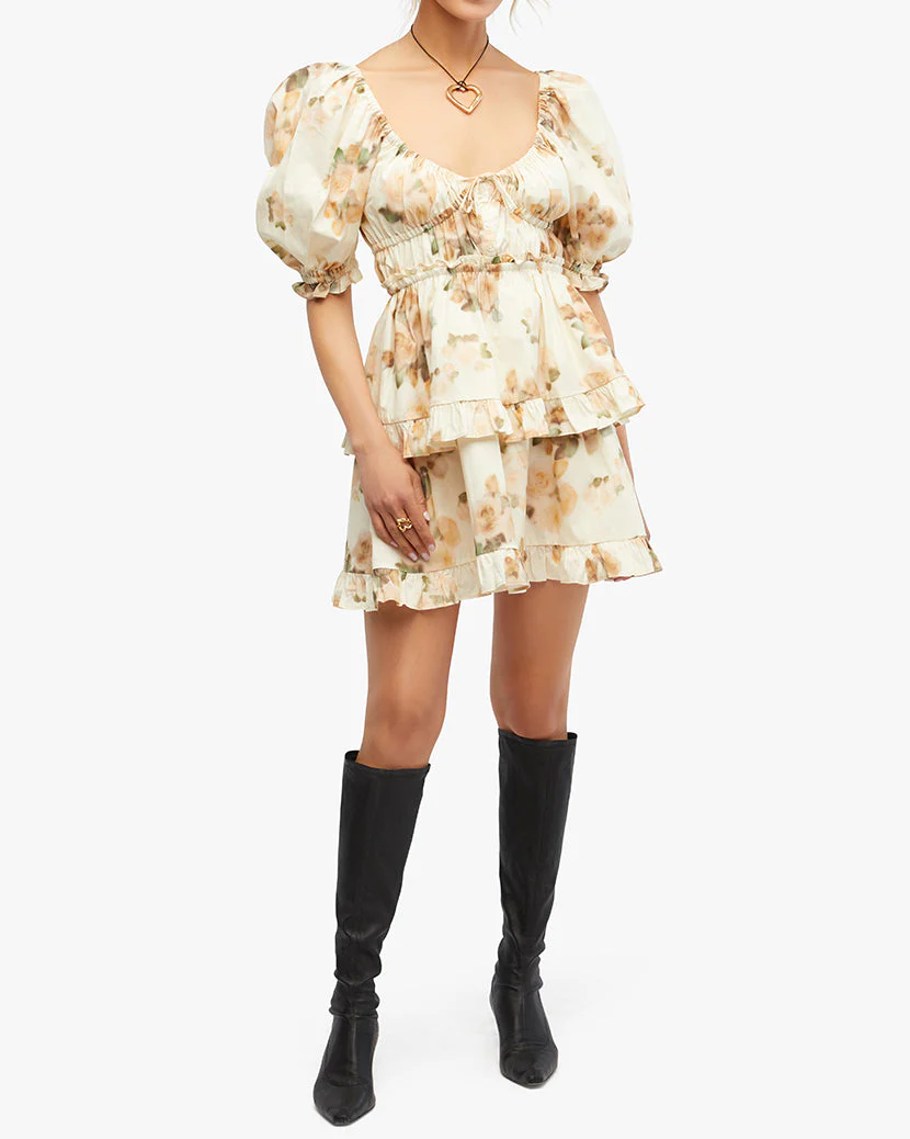 Puff Sleeve Mini Dress | Ecru - Image 7