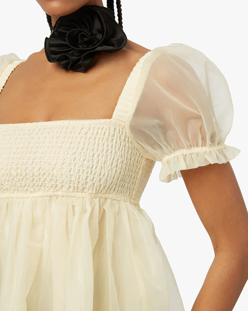 Puff Sleeve Organza Mini Dress | Straw - Image 6