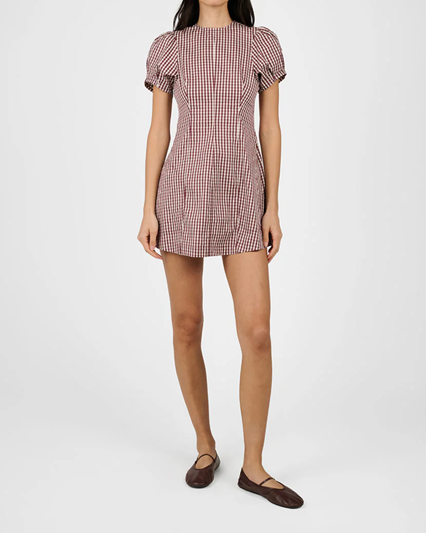 Puff Sleeve Peplum Mini Dress | Plum x Ivory - Image 2