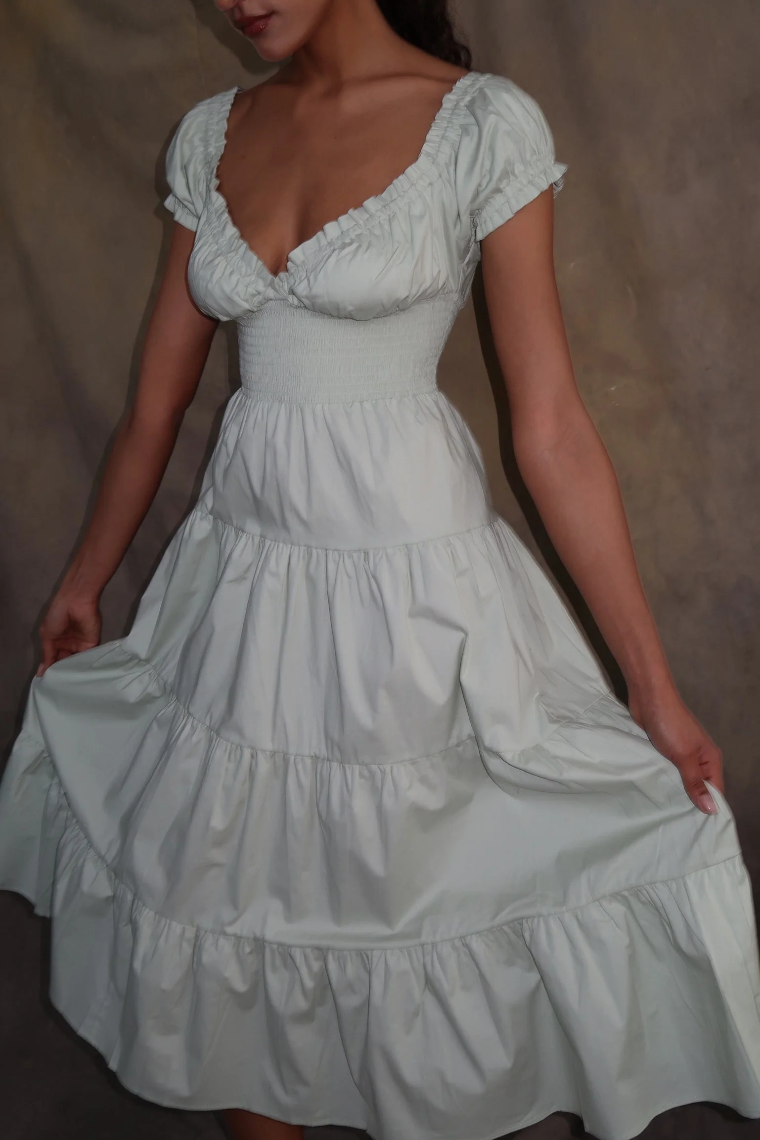 Puff Sleeve Smocked Midi Dress | Sage - Image 3