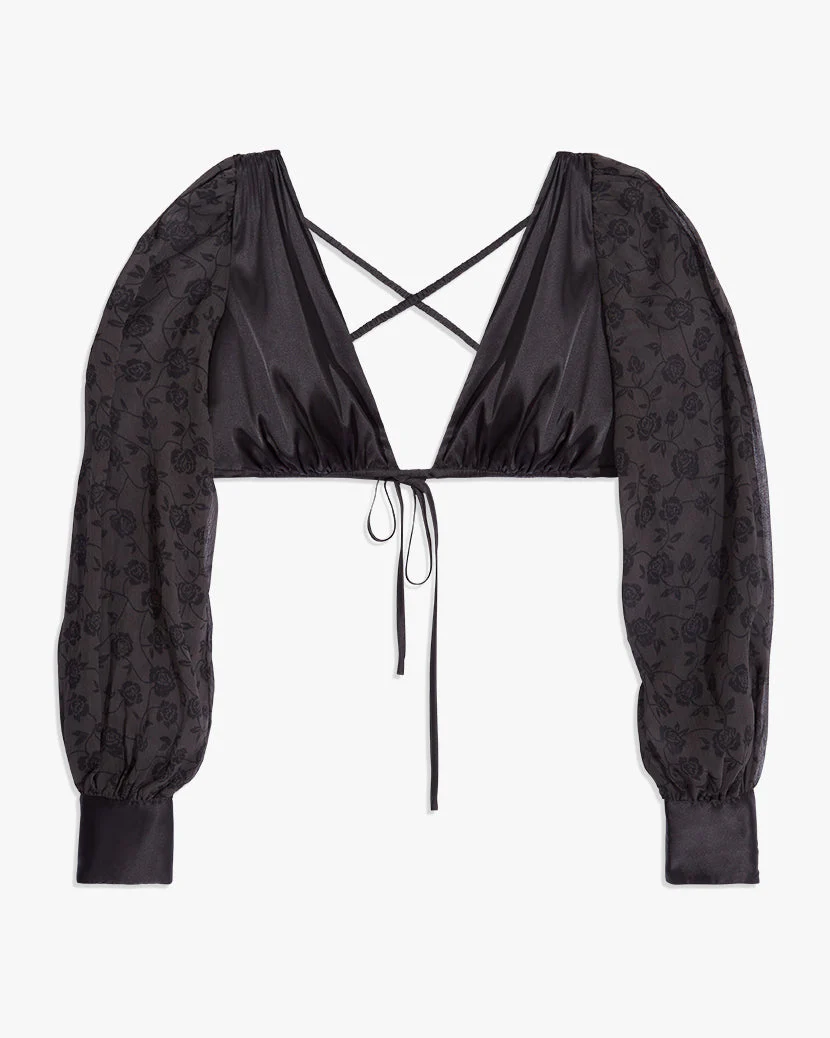 Puff Sleeve Tie Back Top | Black - Image 3