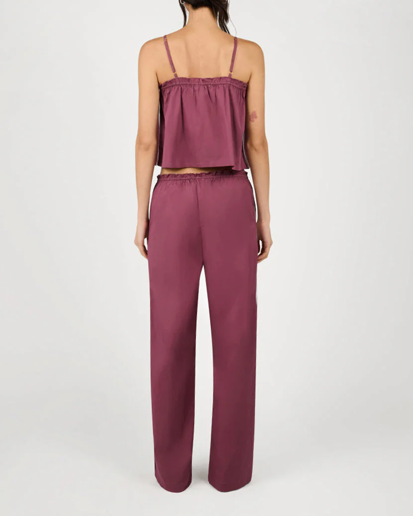 Pull On Ruffle Waist Pant | Plum x White - Image 6