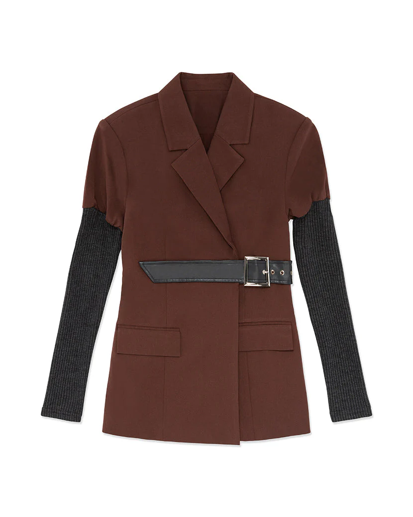 Rib Sleeve Suiting Blazer | Cacao Black - Image 2