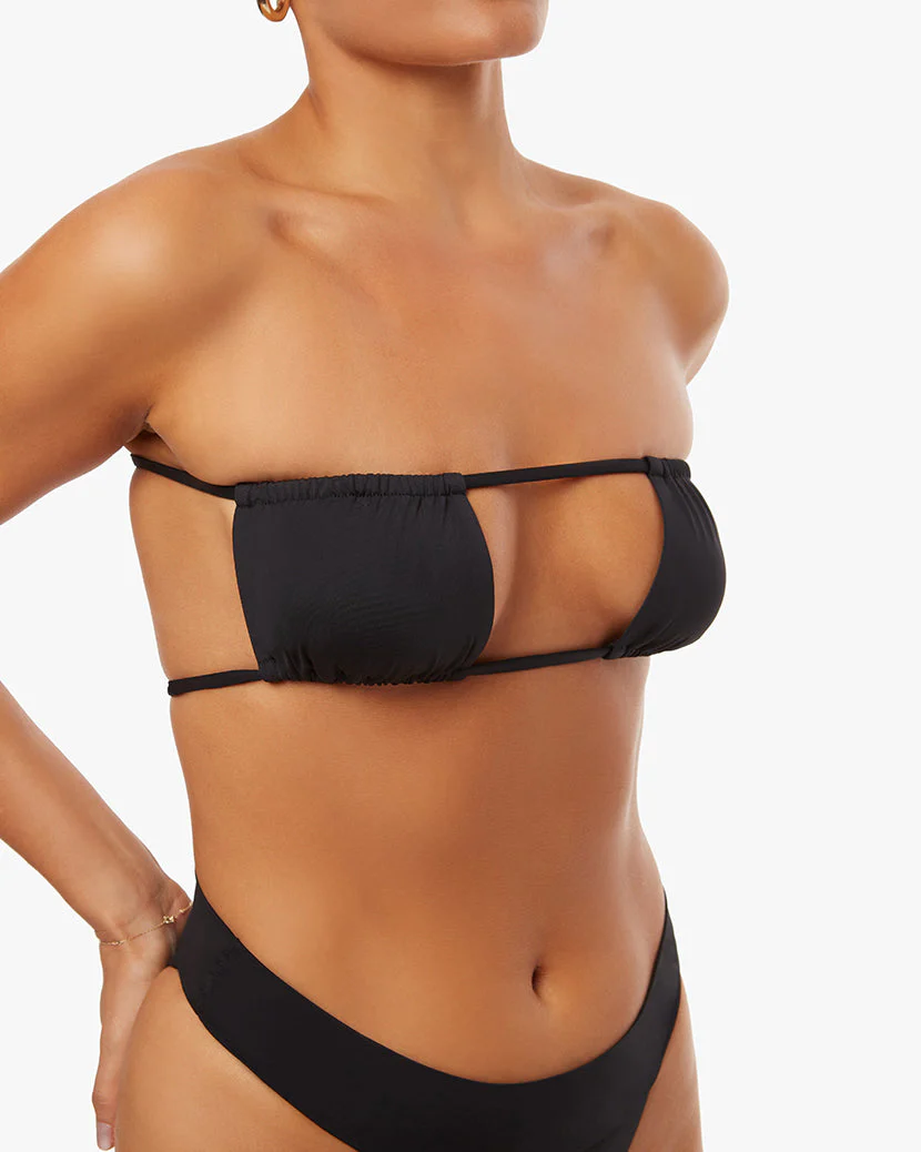 Ruched Bandeau Bikini Top | Black (V2)
