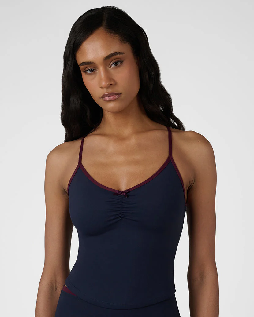 Ruched Cami Top | Navy x Cherry - Image 2