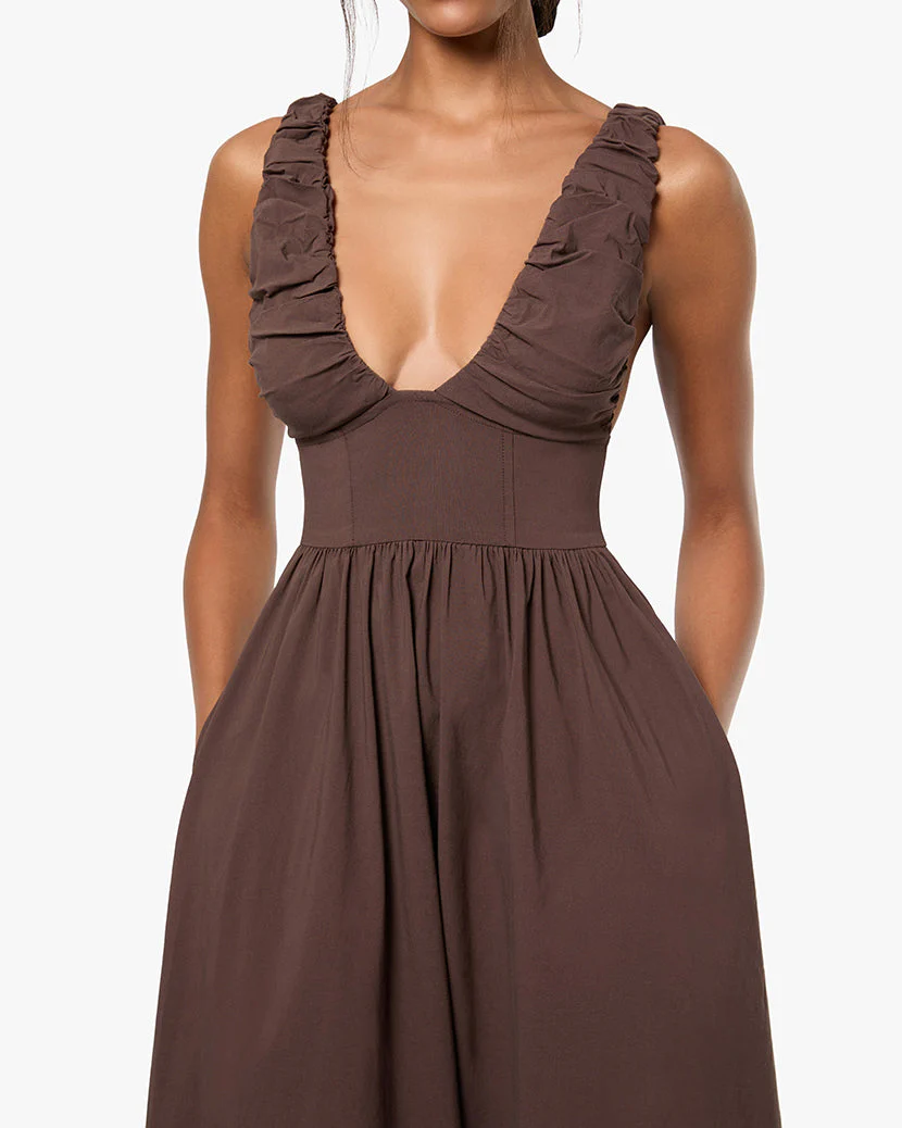 Ruched Corset Midi Dress | Brown - Image 4