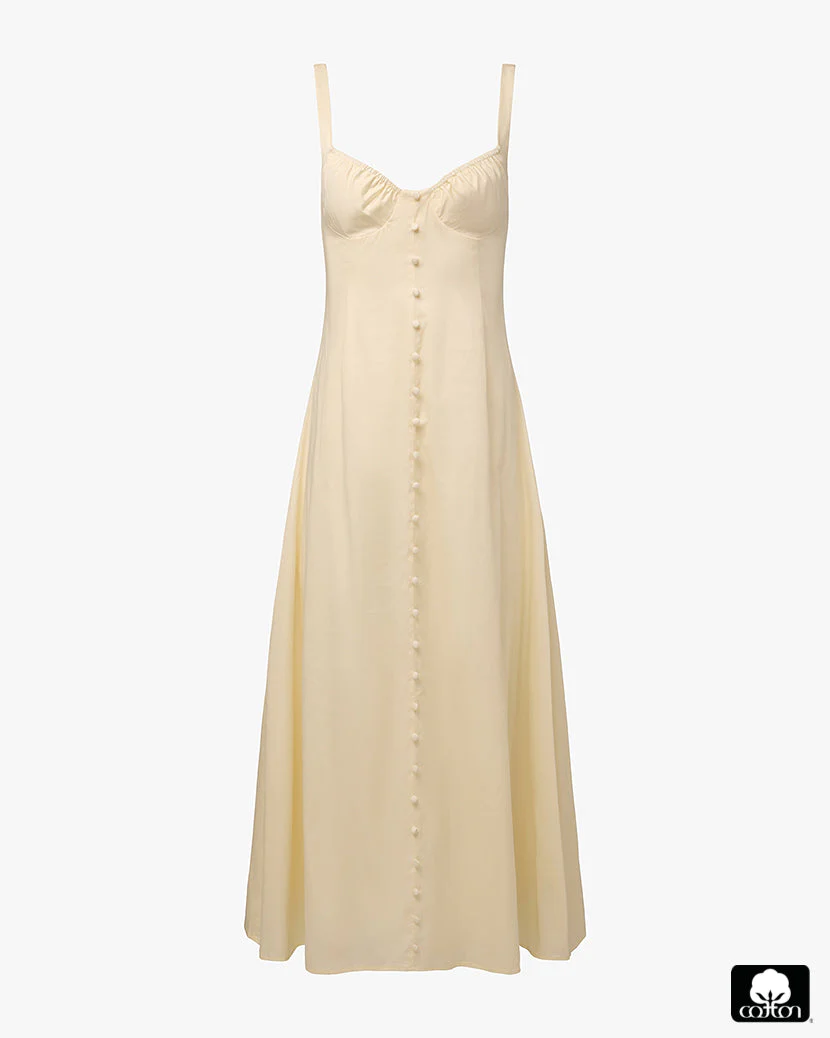 Ruched Cup Button Midi Dress | Ivory - Image 2