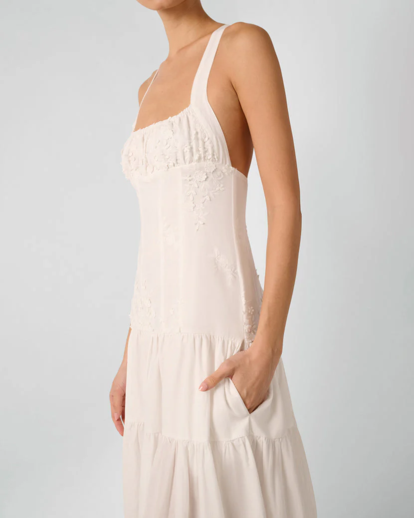 Ruched Cup Peplum Midi Dress | Ivory - Image 4