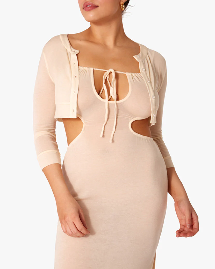 Ruched Cutout Maxi Dress | Beige - Image 5