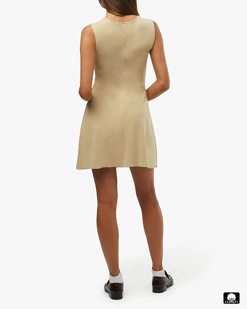 Ruched Muscle Tank Mini Dress | Beige (V1) - Image 5