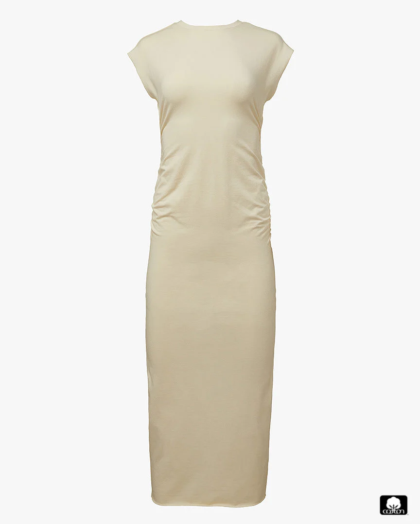 Ruched T-shirt Midi Dress | Ecru - Image 2