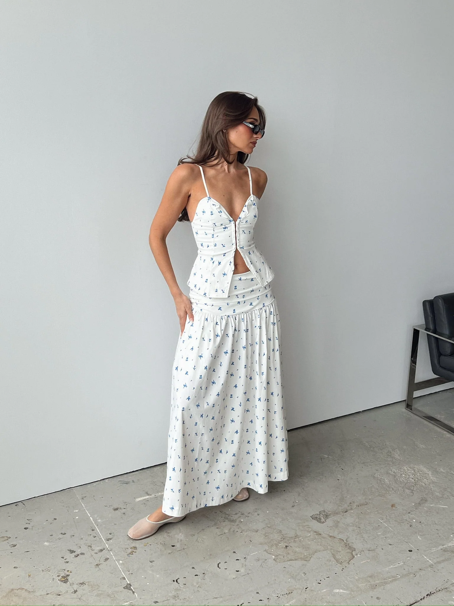 Ruched Waist Midi Skirt | Sky - Image 3