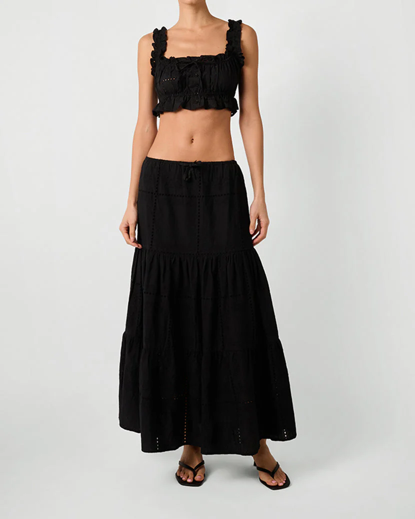 Ruffle Button Crop Top | Black - Image 4