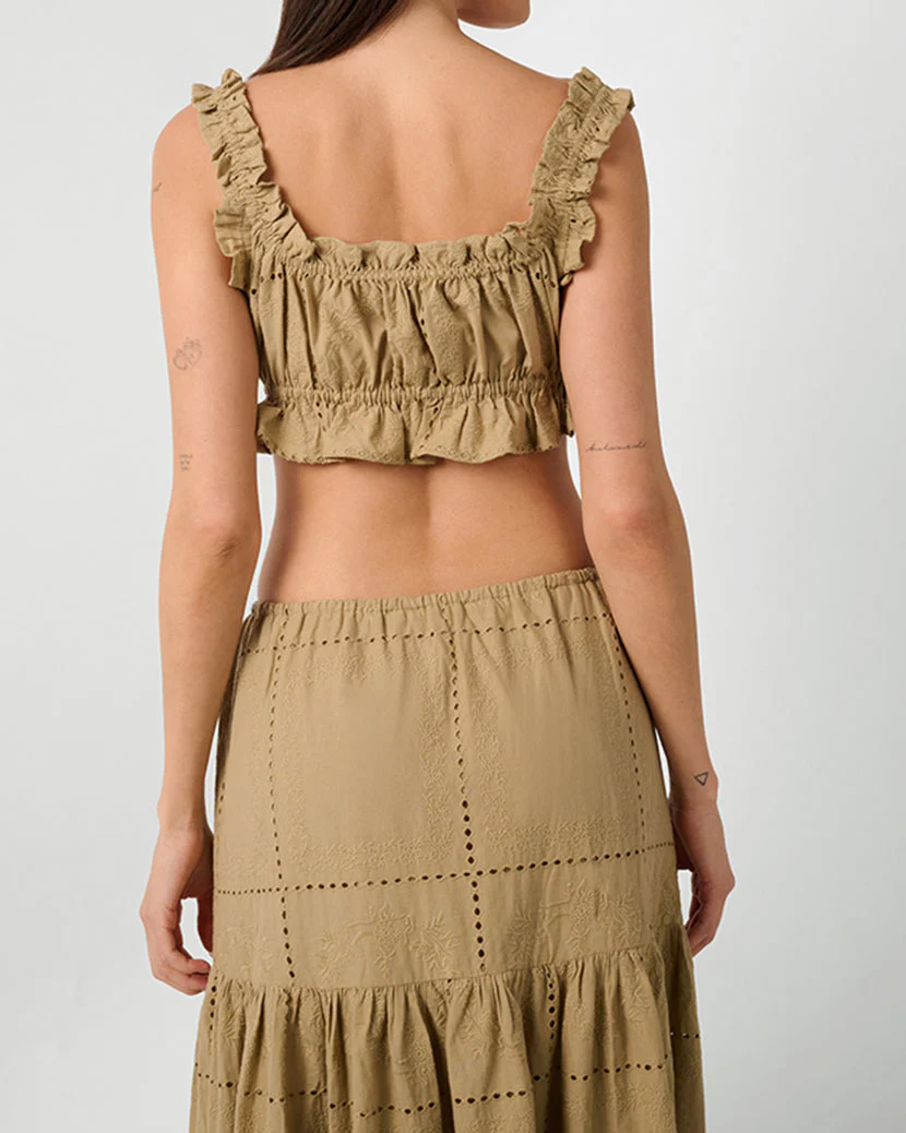 Ruffle Button Crop Top | Oat - Image 5
