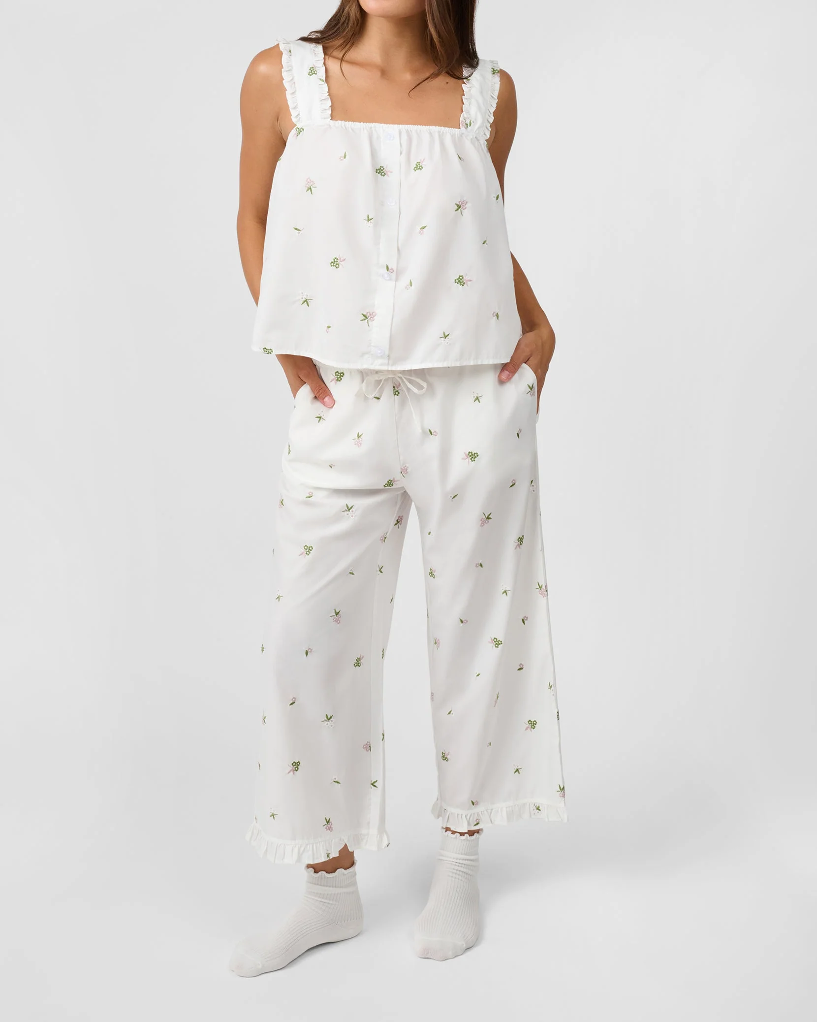 Ruffle Button Front Tank Top | Ivory - Image 3