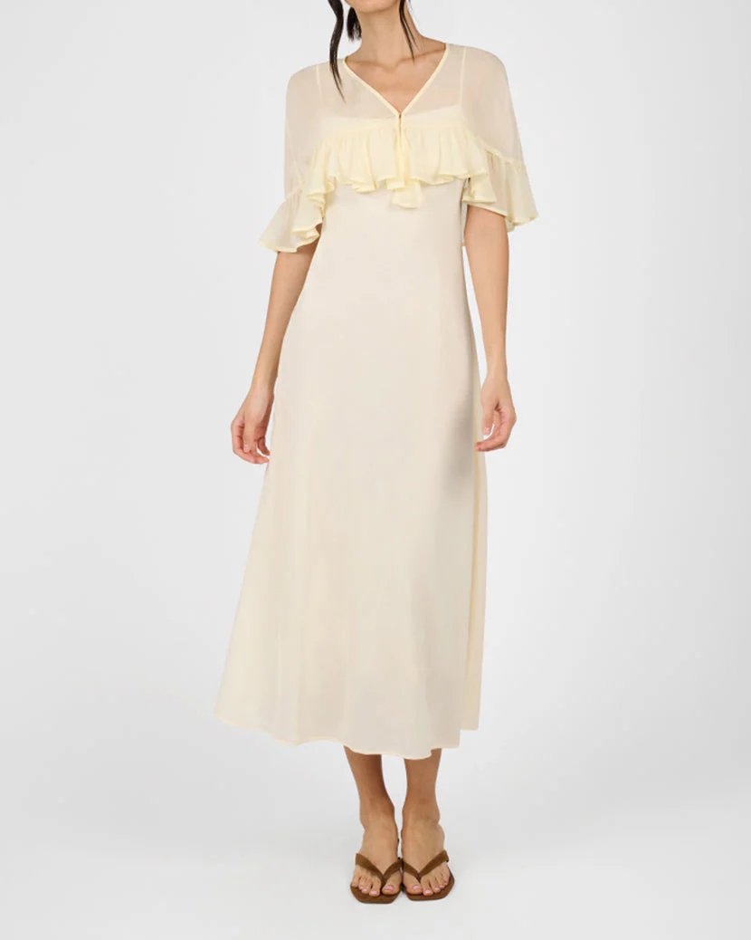 Ruffle Shawl Collar Maxi Dress | Ivory - Image 2