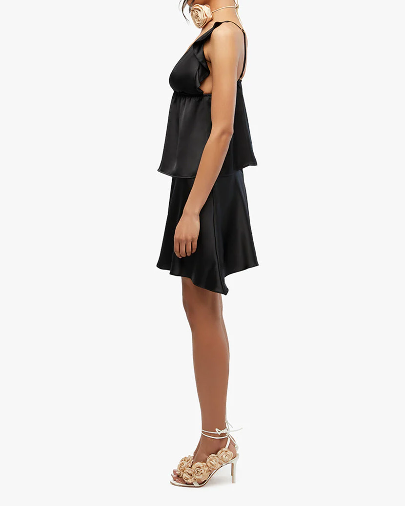 Ruffle Sleeve Silky Top | Black - Image 4