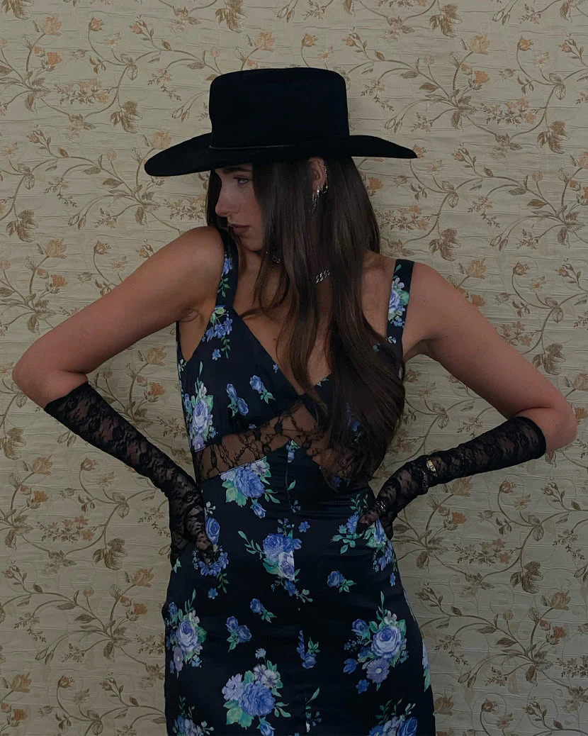 Satin Golden Hour Floral Slip Dress | Black - Image 3