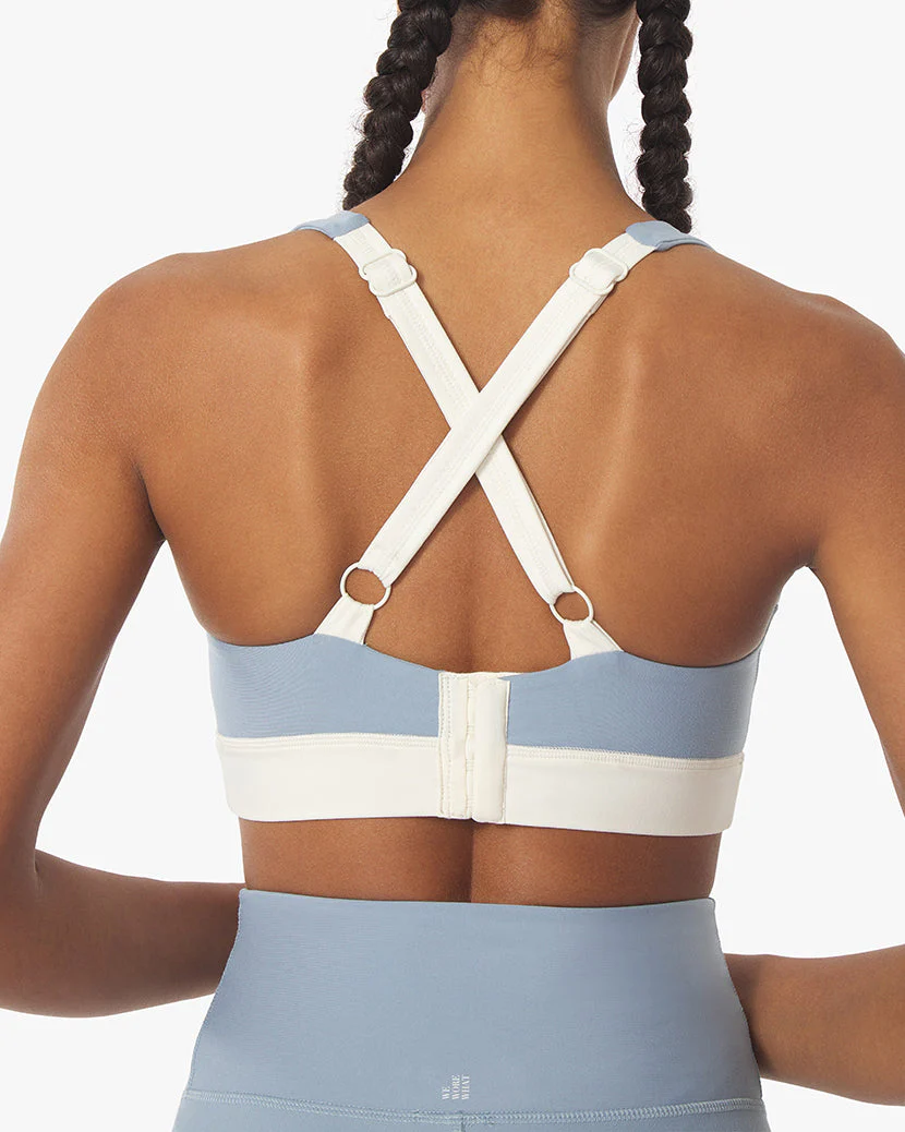 Scoop Bra Top Brushed Poly | Dusty Blue Off White - Image 3