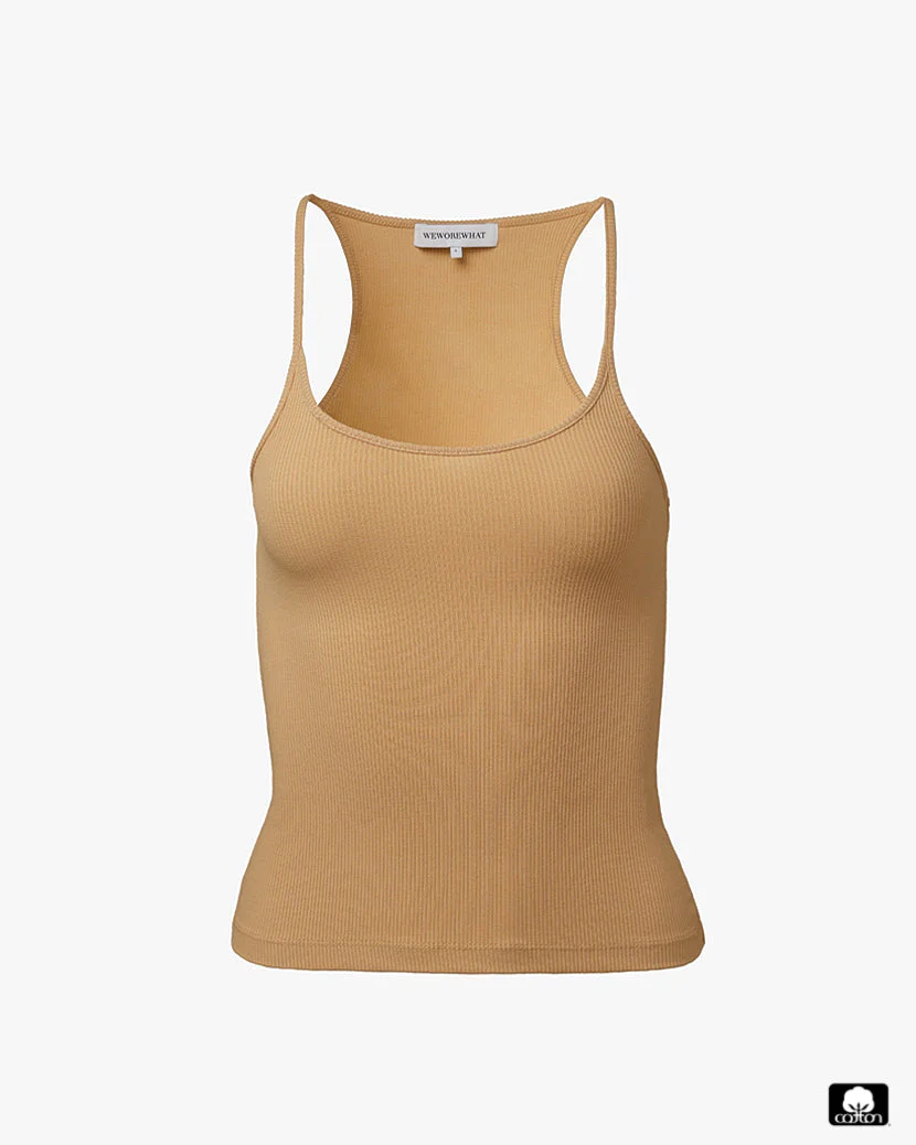 Scooped Rib Tank Top | Beige - Image 2