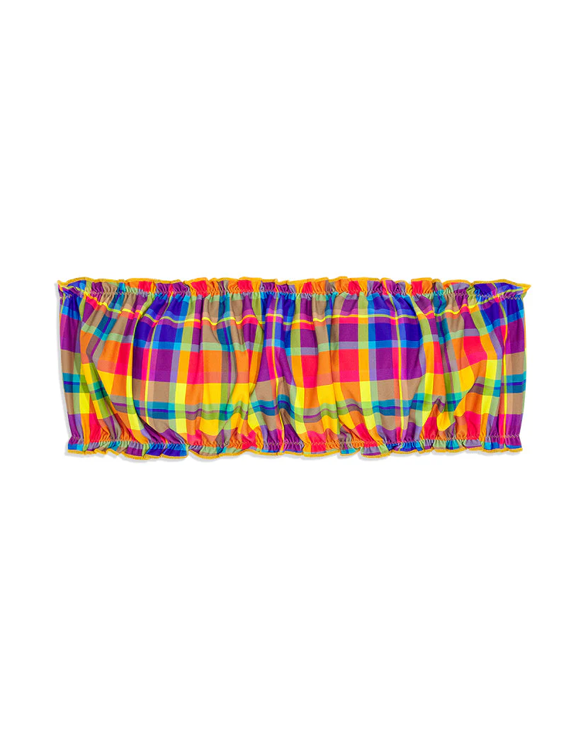 Scrunchie Bandeau Rainbow Plaid Bikini Top | Multi - Image 3