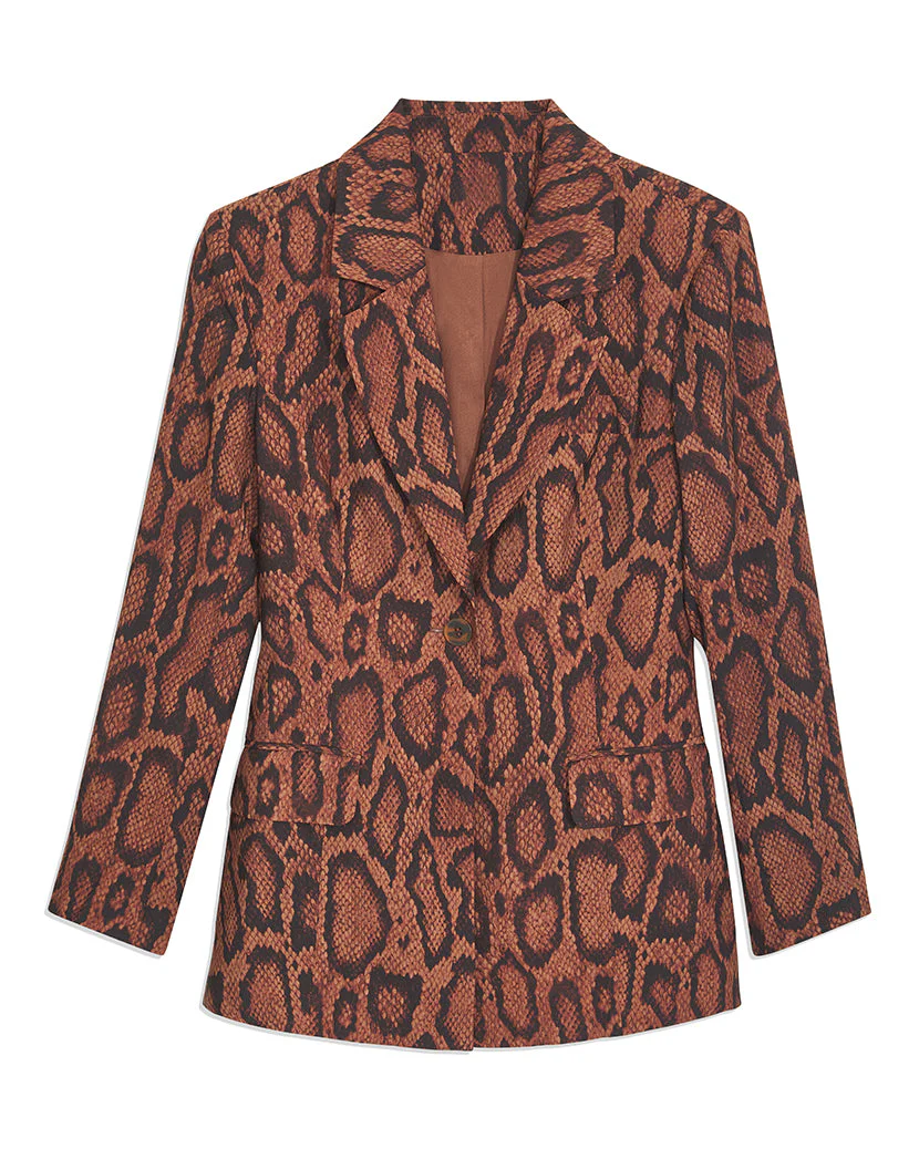 Shaped Snakeskin Blazer | Brown Multi - Image 3