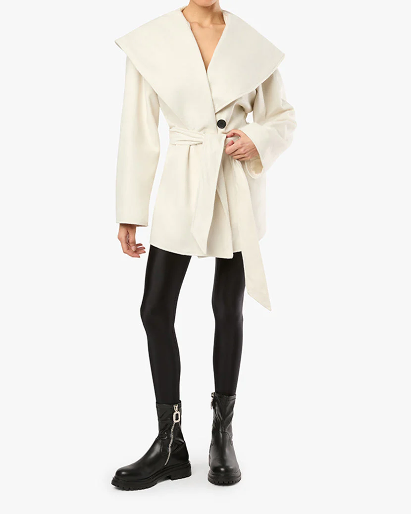 Shawl Collar Wool Coat | Ivory - Image 3