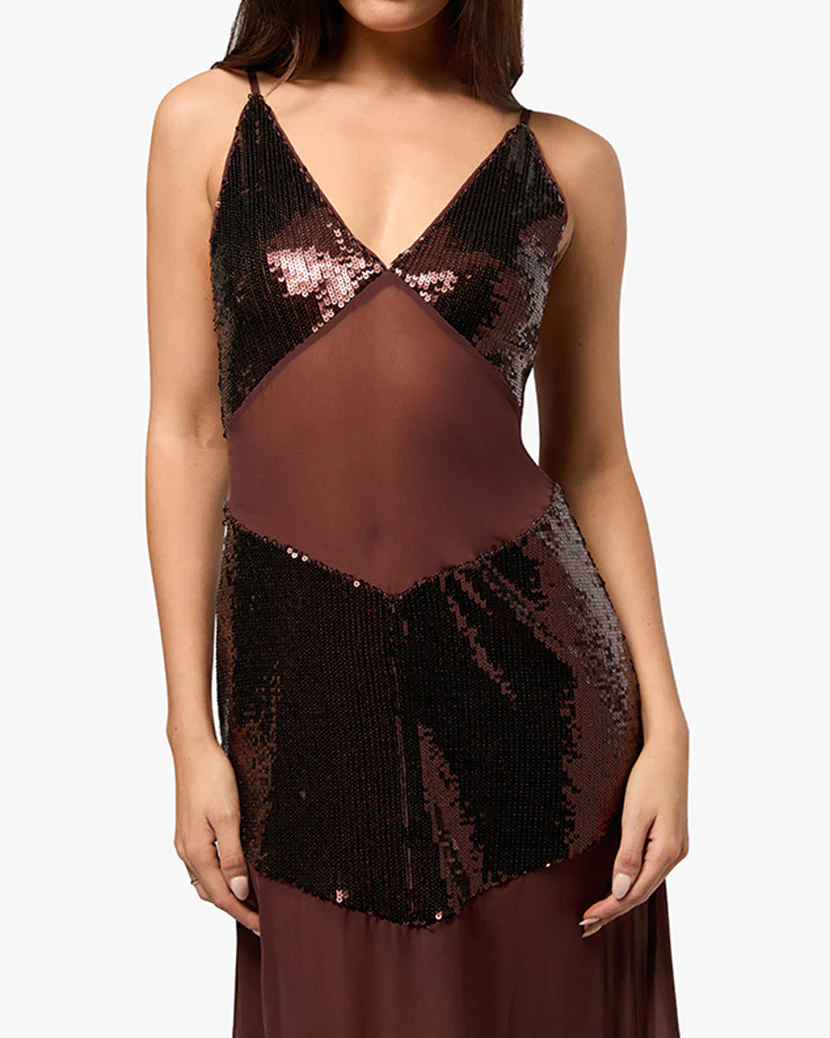 Sheer Panel Maxi Dress | Chocolate - Image 4