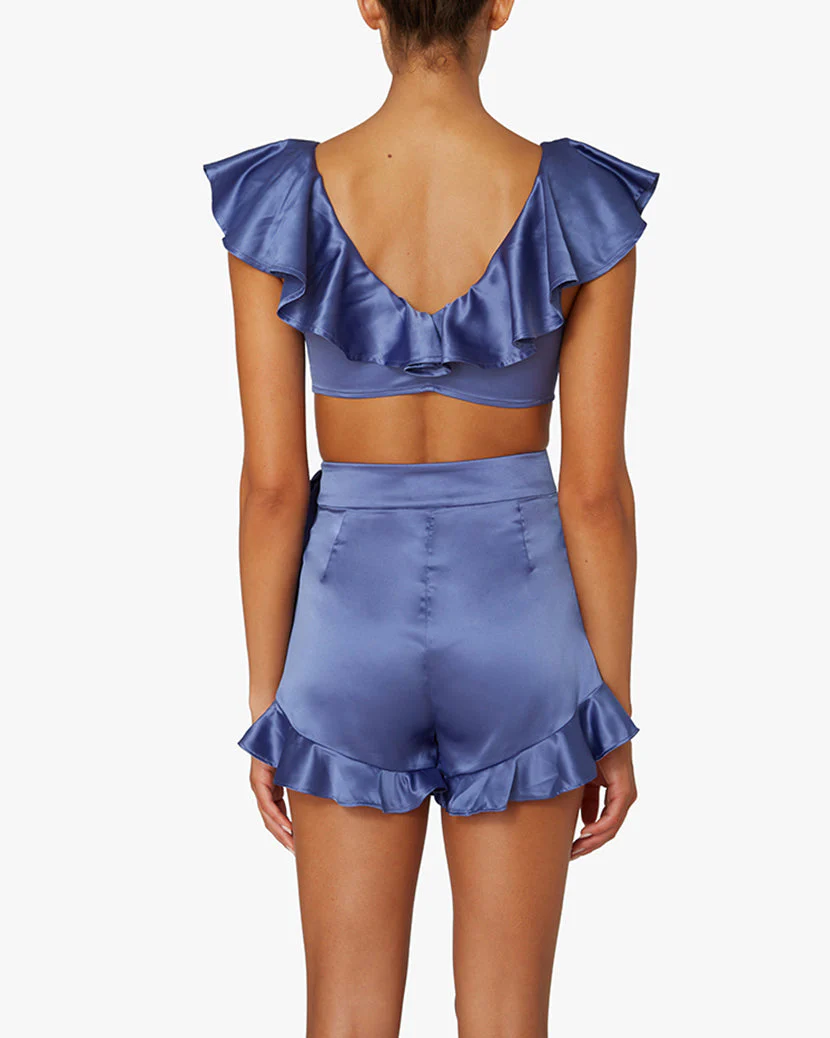 Silk Ruffle Shorts | Dusk Blue - Image 5