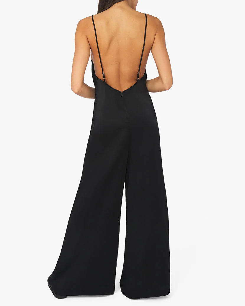 Slip Sateen Wide Leg Jumpsuit | Black - Image 4
