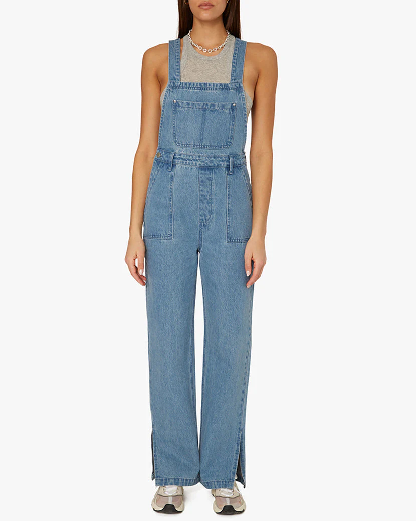 Slouchy Slit Denim Overalls | Steel - Image 4