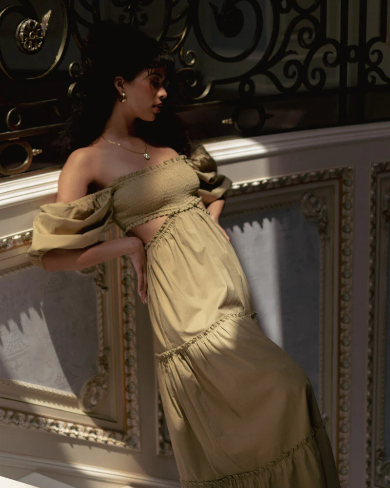 Smocked Cut Out Maxi Dress | Oat - Image 3