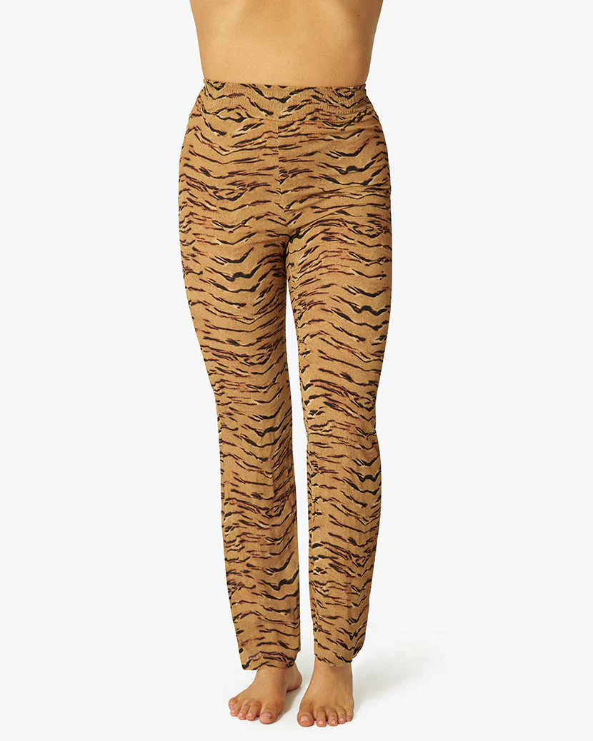 Smocked Flare Pants | Tan Tiger Print - Image 3