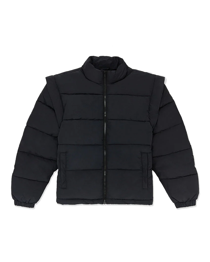 Snap Off Sleeve Nylon Puffer Jacket | Black - Image 2