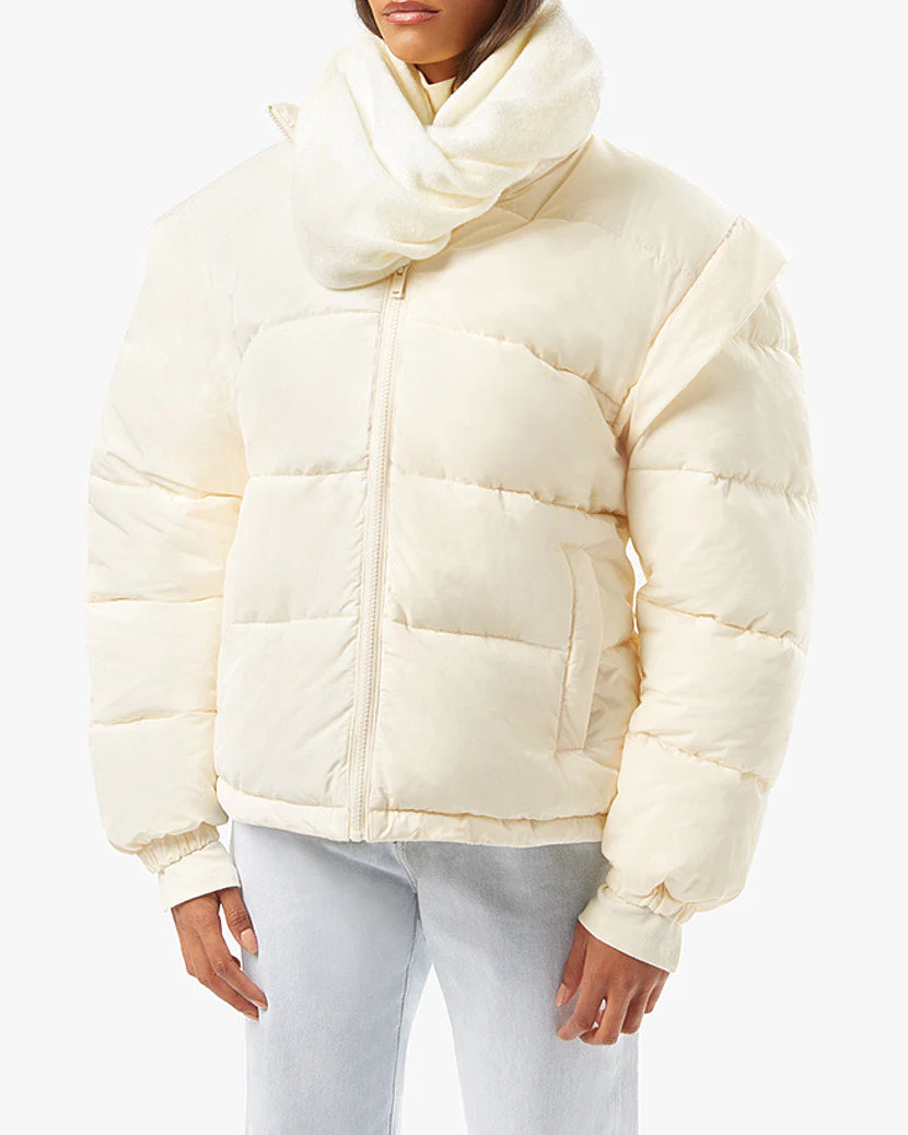Snap Off Sleeve Nylon Puffer Jacket | Ivory - Image 4
