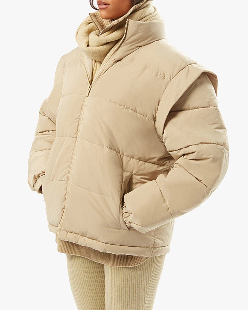 Snap Off Sleeve Nylon Puffer Jacket | Oat - Image 4