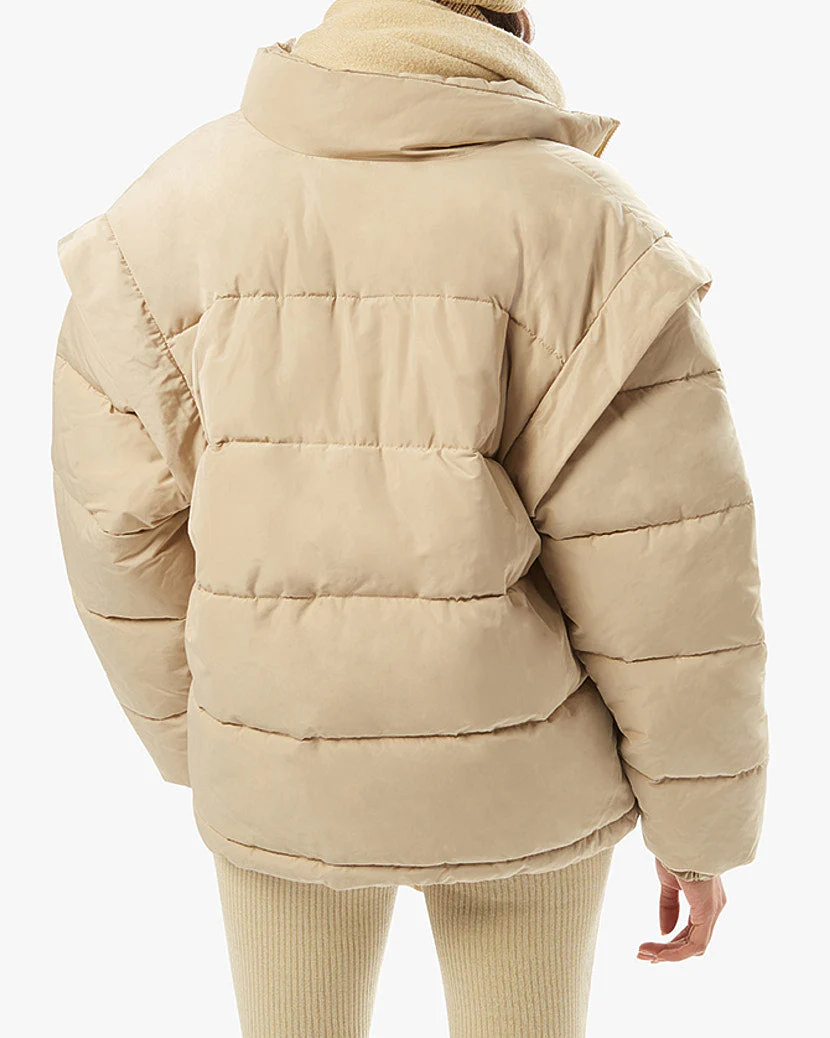 Snap Off Sleeve Nylon Puffer Jacket | Oat - Image 5