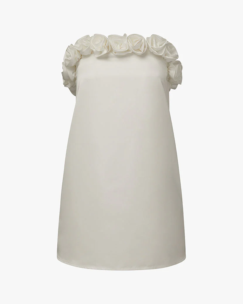 Strapless A-line Rose Mini Dress | White - Image 2