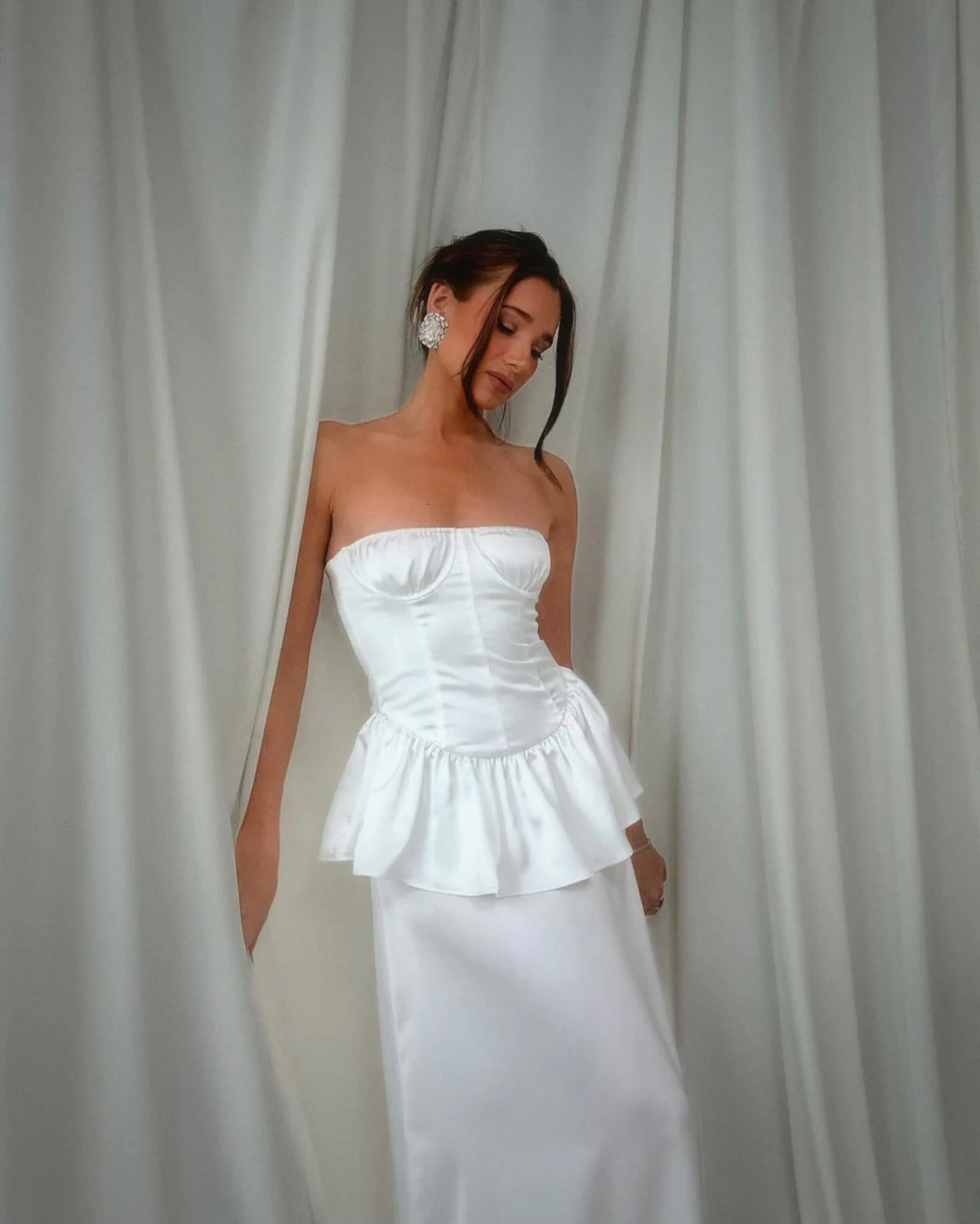 Strapless Corset Peplum Maxi Dress | White - Image 3